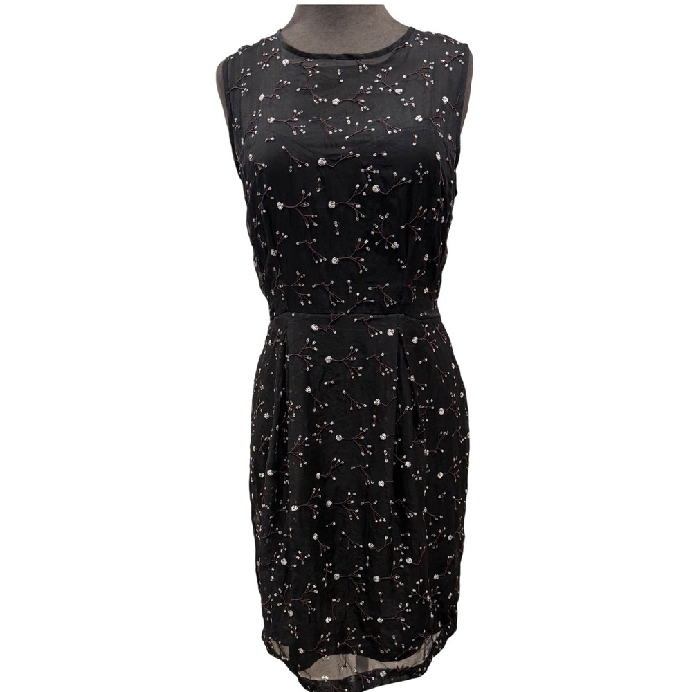 Nicole Miller Artelier Black Silk Embroidered Sequin Dress CE-10068 Womens 4